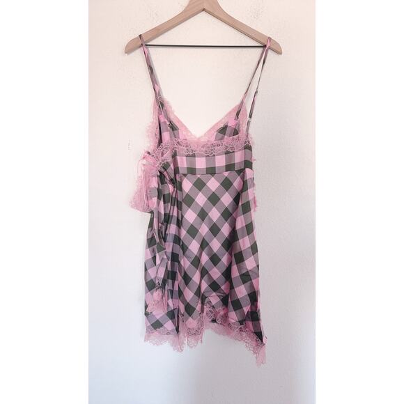 MOSCHINO JEANS Check Lace Long-Sleeve Mini Dress - Fantasy Print Green 44/US8 - Picture 4 of 7